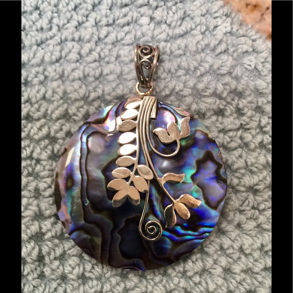 Vintage Abalone Shell Sterling Silver Pendant.